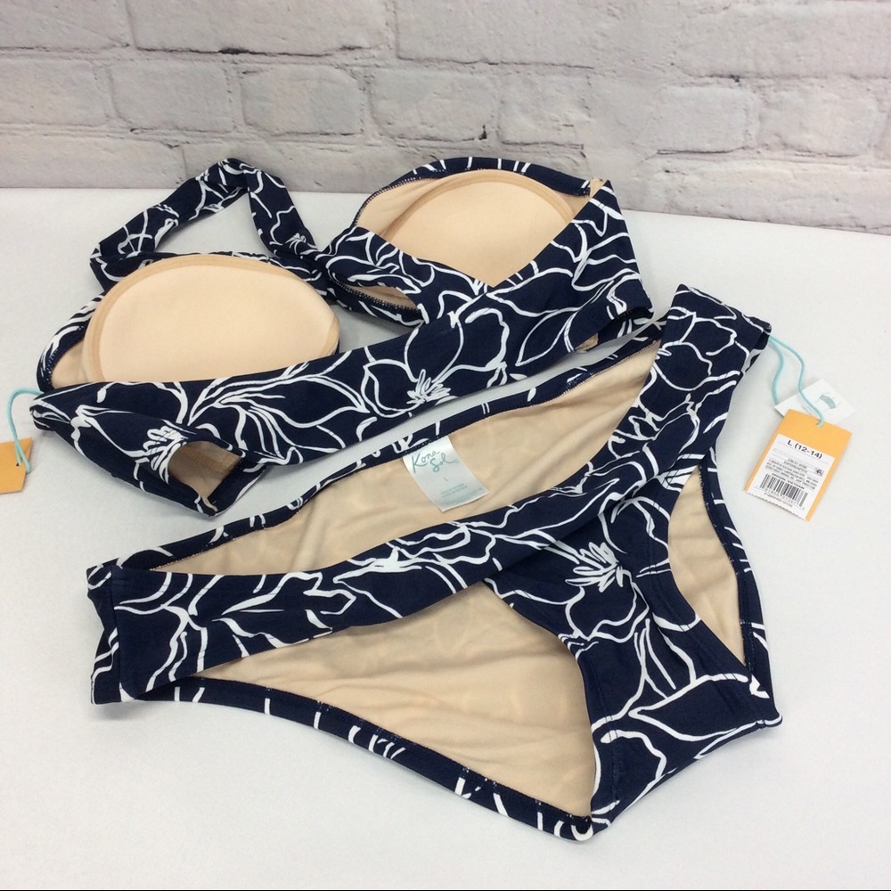 Kona Sol 2 Piece Swimsuit Floral Swirl Navy/White - Picture 11 of 12